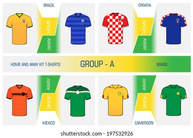 Illustration kit's set of football uniform home and away for world cup competitions in Brazil, group A