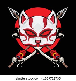 illustration of kitsune mask from japan available for your custom project
