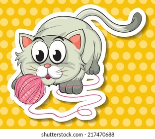 Illustration of a kitten playing with string