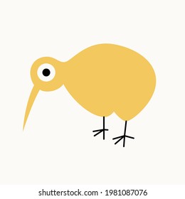 Illustration of a kiwi bird on an isolated background. Dusty pastel colors. Modern flat style