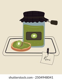 Ilustración con kiwi en mermelada y pan