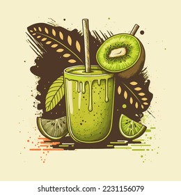 Illustration of kiwi juice fresh smoothies Drink for poster logo icon banner