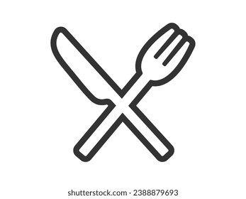 Ilustración del icono de cuchillo y tenedor (dibujo de línea).