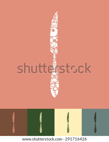 illustration of the knife with icons composition