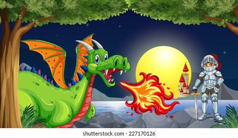 Ilustração de um cavaleiro e dragão