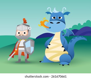 Illustration of a knight and dragon