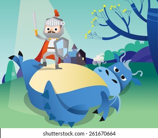 Illustration of a knight and dragon
