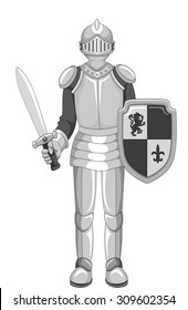 Illustration of a Knight in Full Armor Holding a Sword