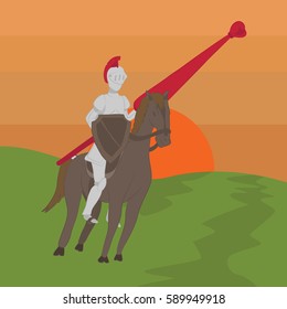 Illustration of a knight on horse holding a lance