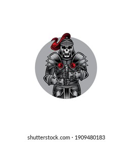 Illustration of knight skull mascot vector The Concept of Isolated Technology. Flat Cartoon Style Suitable for Landing Web Pages, Banners, Flyers, Stickers, Cards
