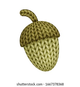Illustration of a knitted acorn toy. On white background