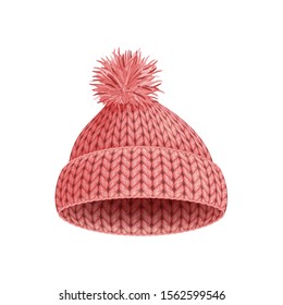 Illustration of a knitted winter cap. On white background