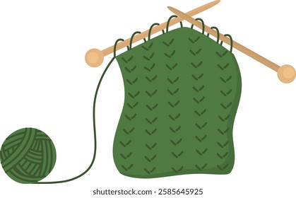 Illustration of knitting, yarn and needles. Hand drawn hobby concept	