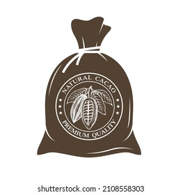 illustration of knotted sack with cacao beans isolated on white background