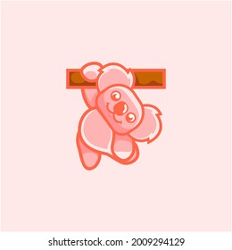 illustration of a koala hanging on a tree branch in cartoon style