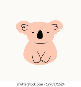Illustration of a koala on an isolated background. Dusty pastel colors. Modern flat style