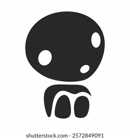 illustration of kodama character, cute tree spirit. black and white.
