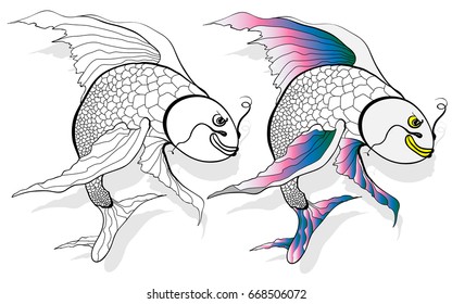 illustration of koi carp, fish. Vector.