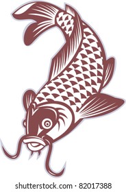 illustration of a Koi carp swimming down on isolated white background