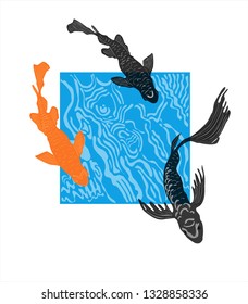 illustration of koi fish. drawing vector. vector illustration Japanese motif. japan background. hand drawn of japan. Koi Carp - digital art. Japans symbol as happiness, wealth, courage, luck and love 
