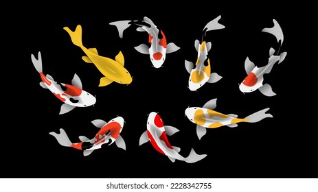 Ilustración de peces Koi en negro