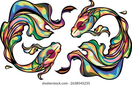 illustration of koi fish in pop art