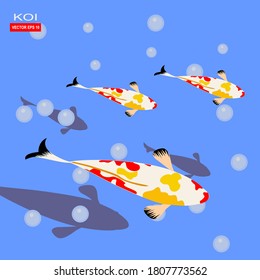 
illustration of a koi fish swimming in the water. koi fish design in flat style. vector illustration