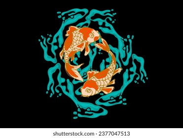 Illustration Koi pond, vector design animal idea. 