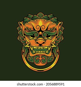 illustration of komainu with japanese style drawing