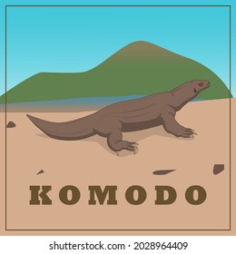 ILLUSTRATION OF KOMODO DRAGON. animal endemic from KOMODO ISLAND, indonesia. suitable for children book