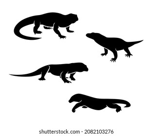 illustration of komodo, giant lizard from Indonesia, komodo island, silhouette of komodo