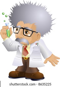 Illustration of a kooky professor or scientist holding a test-tube