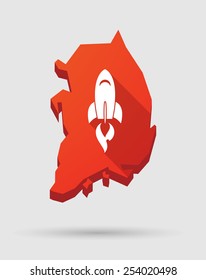Illustration of a  Korea map with a rocket