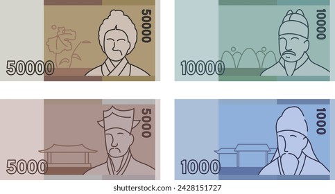 Illustration of Korean banknotes paper money