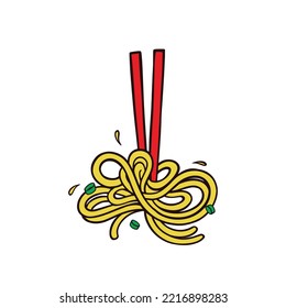 illustration korean noodle with chopstick, pasta noodle illustration vector