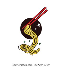 illustration korean noodle pasta with chopsticks logo vector