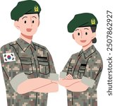 Illustration of a Korean soldier with his arms crossed