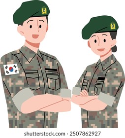 Illustration of a Korean soldier with his arms crossed