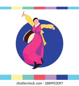 Ilustración de bailarines tradicionales coreanos con música tambor