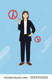 Illustration of a Korean voting stamp symbol and a woman.