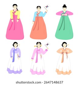 Illustration of a Korean woman in a beautiful national costume