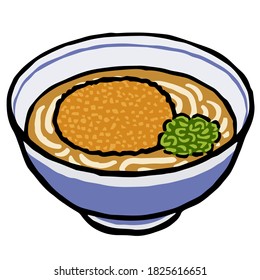 Illustration of Korokke Udon: Illustration like woodblock print 