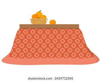 Illustration of kotatsu and mandarin oranges