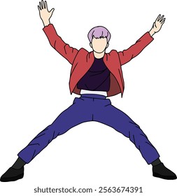 illustration of a kpop idol dancing spectacularly on stage. an idol with cool clothes. someone who is dancing