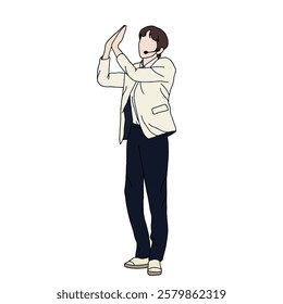 illustration of a kpop idol from the starlight boys program. a male kpop idol who is performing on stage. cute handsome model posing