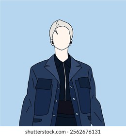 illustration of kpop idols performing with blue background. charismatic kpop idol. kpop idol with white hair