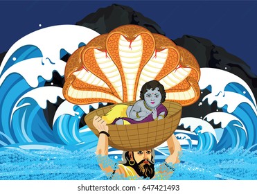  Illustration of Krishna Janmashtami background in vector