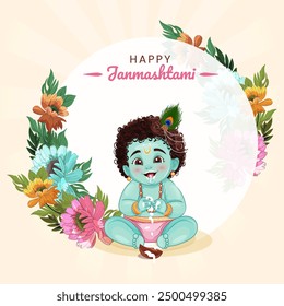 Illustration of Krishna Janmashtami Festival Template with Background