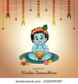 Ilustración de la Plantilla del Festival Krishna Janmashtami con fondo