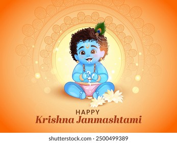 Illustration of Krishna Janmashtami Festival Template with Gradient Background